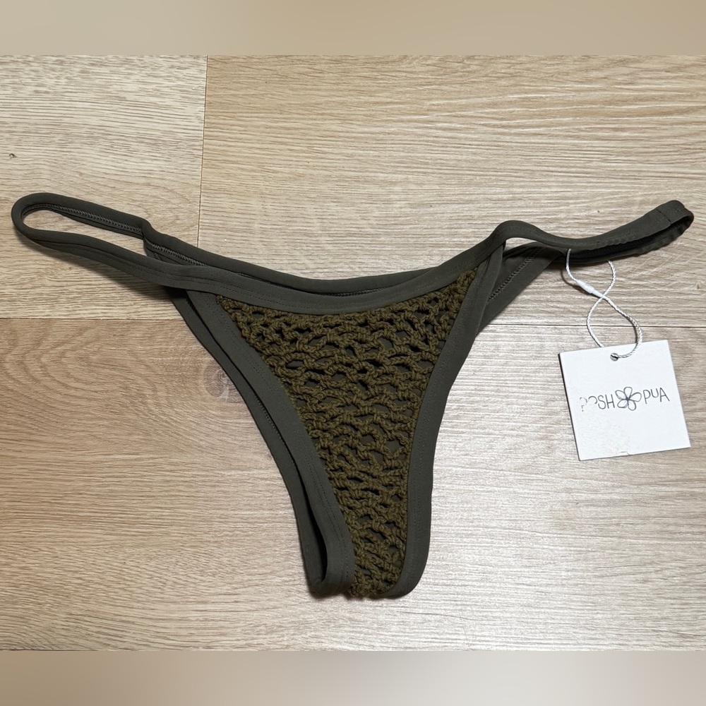Posh Pua Olive Green Crochet-Front Bikini Bottom